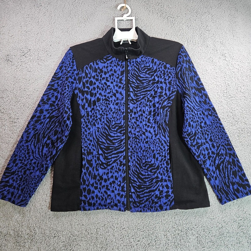 Susan Graver Weekend Jacket Womens Large Full Zip Black Purplish Blue - L